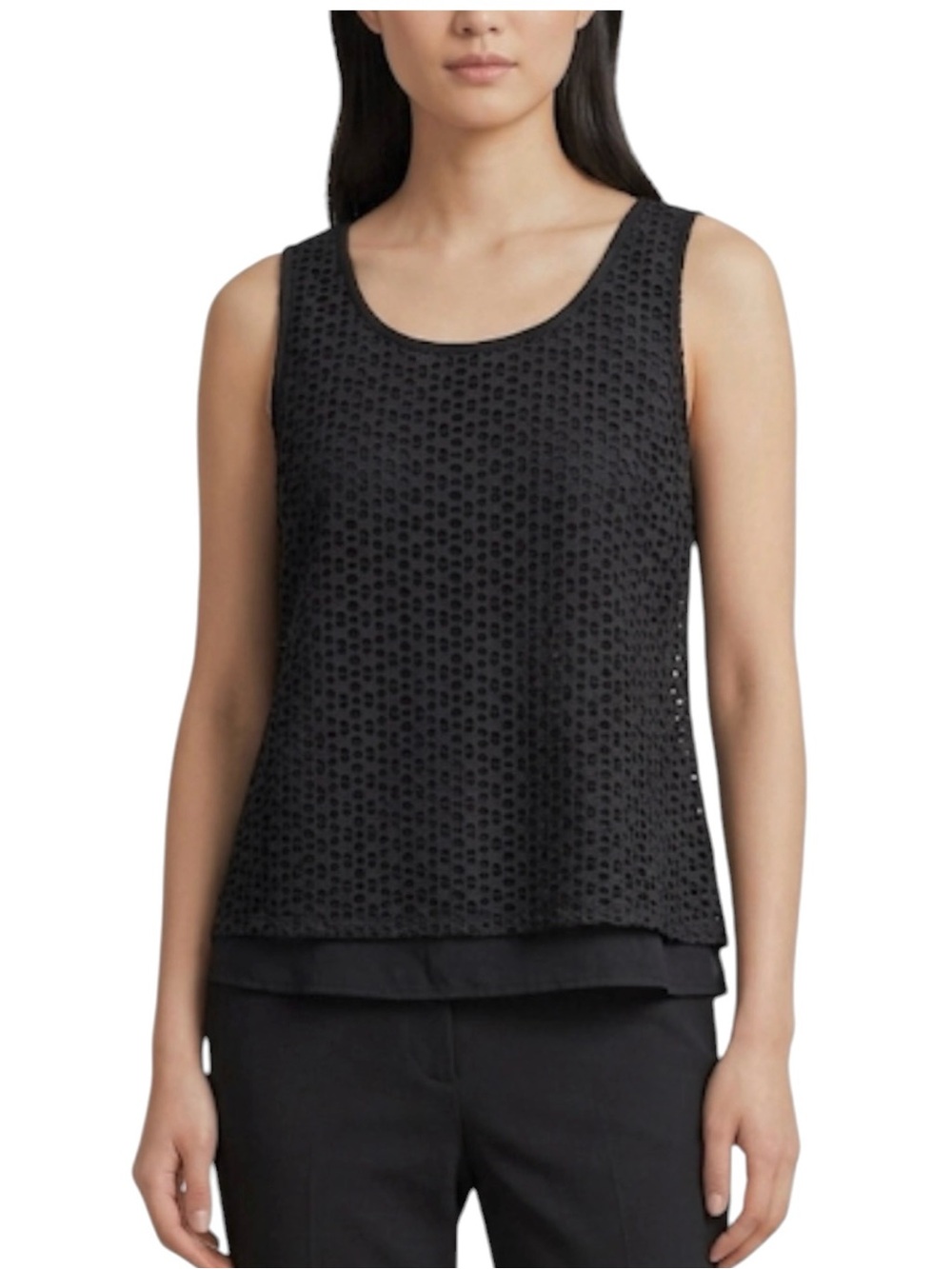 Style & Co. Black Eyelet Crochet Overlay Wide Strap Tank Top Size Large